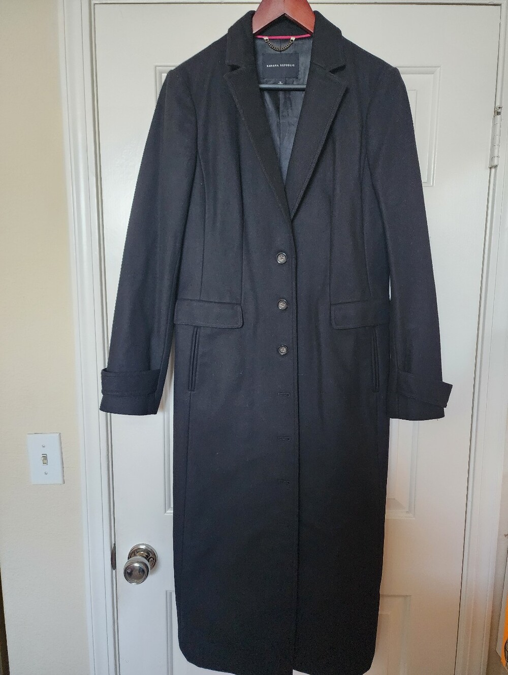 Banana Republic Black Long Wool Blend Coat.